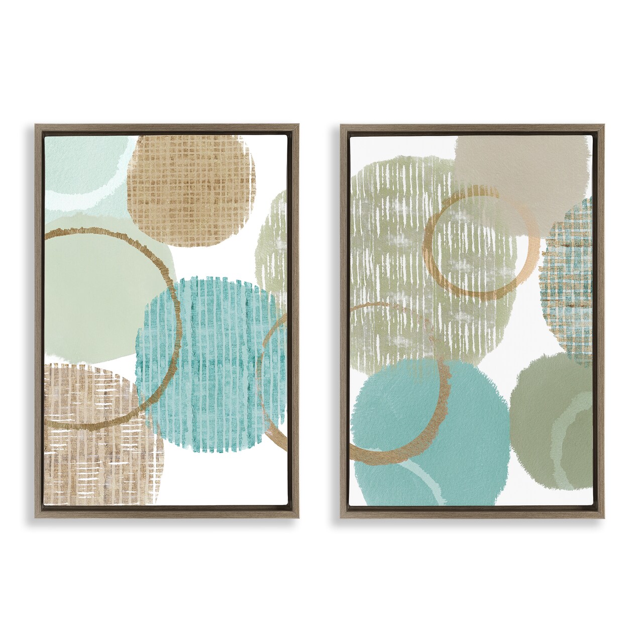 Stupell Industries Textured Layered Aqua Circles 2 pc Framed Floater Canvas Wall Art Set Design by Flora Kouta